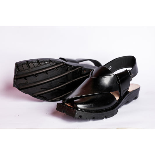KAPPTAN CHAPPAL WITH DOUBLE TIRE SOLE BLACK