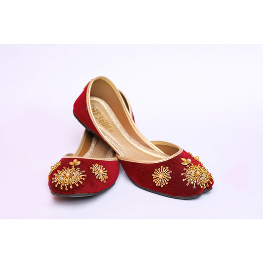 Maroon Velvet Khussa with Kora work