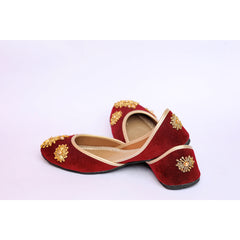 Maroon Velvet Khussa with Kora work