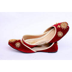 Maroon Velvet Khussa with Kora work