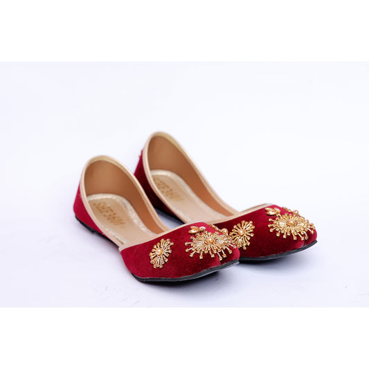 Maroon Velvet Khussa with Kora work