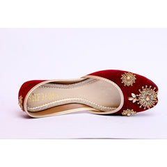 Maroon Velvet Khussa with Kora work