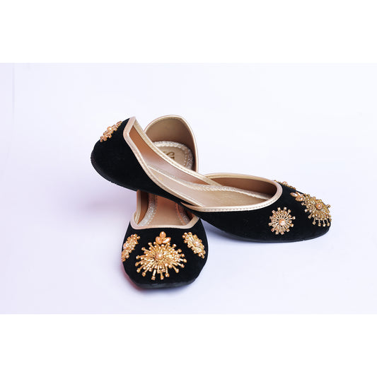 Black Velvet Khussa with Kora work